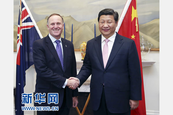 11月20日，國(guó)家主席習(xí)近平在惠靈頓同新西蘭總理約翰·基舉行會(huì)談。 新華社記者 姚大偉 攝