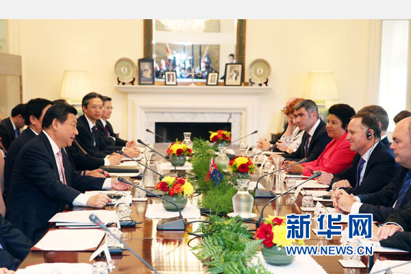 11月20日，中國(guó)國(guó)家主席習(xí)近平在惠靈頓同新西蘭總理約翰·基舉行會(huì)談。 新華社記者 馬占成 攝