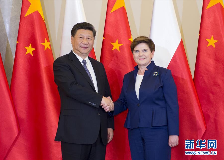 6月20日，國家主席習(xí)近平在華沙會見波蘭總理希德沃。新華社記者 謝環(huán)馳 攝  