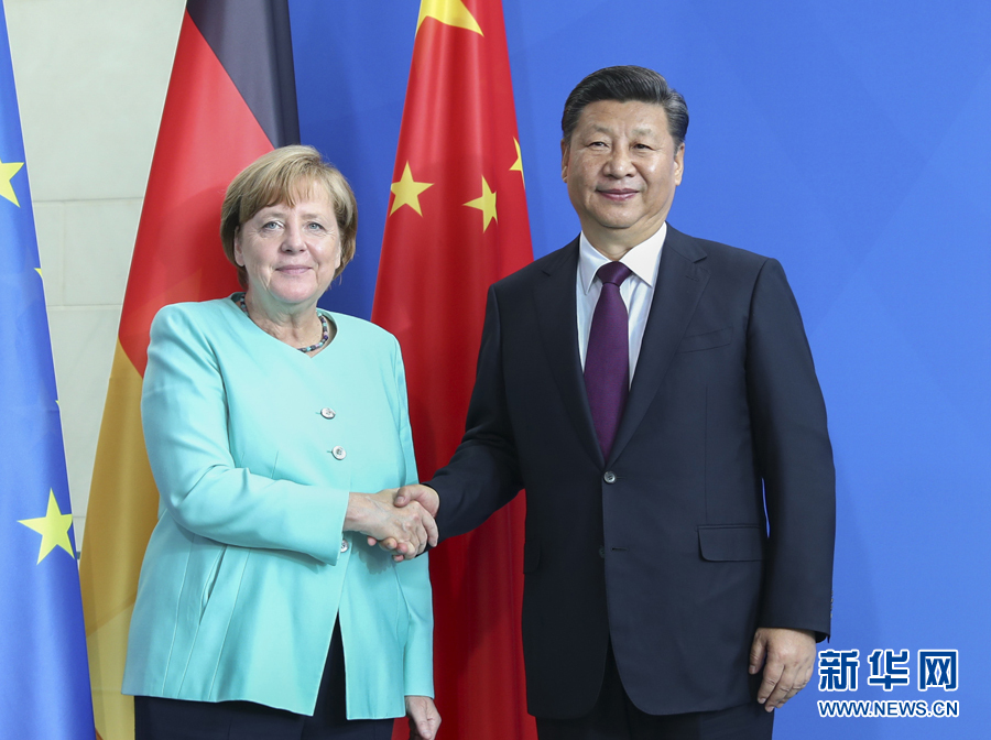 7月5日，國家主席習近平在柏林同德國總理默克爾舉行會談。新華社記者謝環馳攝